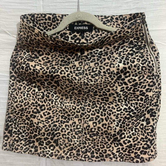 Express Skirt High Rise Womens 6 Brown Leopard Animal Print Pockets Zipper - Picture 5 of 7